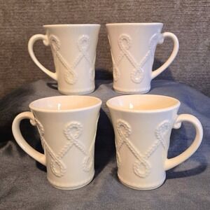 VINTAGE IRISH Aranware Set of 4 White Rope Motif Ceramic Mugs